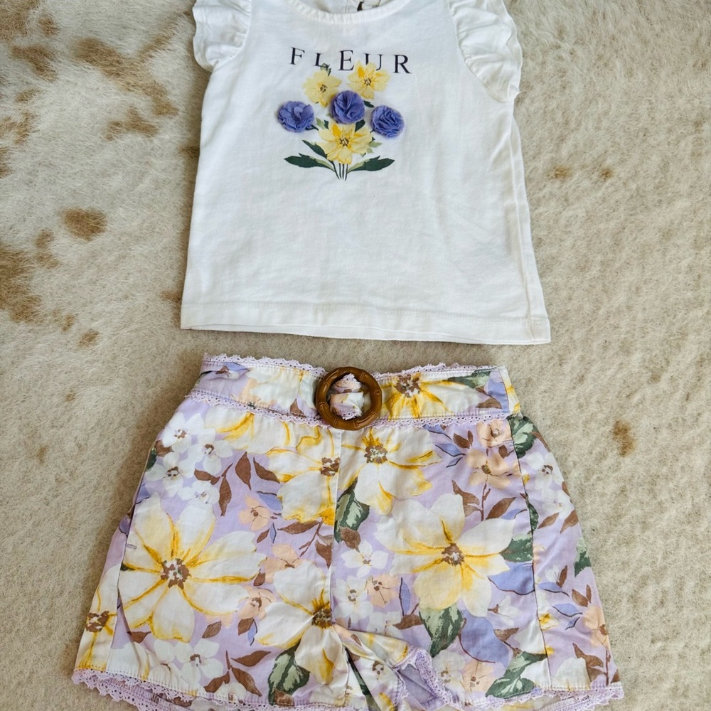 Janie and Jack White and Purple Floral Kids Matching Set